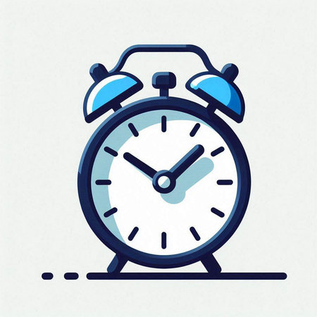 Alarm clock icon. Vector illustration of a blue alarm clock.