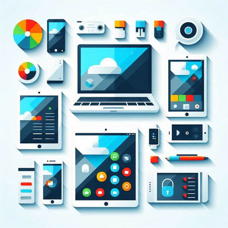 Flat design modern vector illustration icons set of mobile devices and gadgets