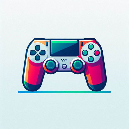 Retro video game controller on a white background. Vector illustration.
