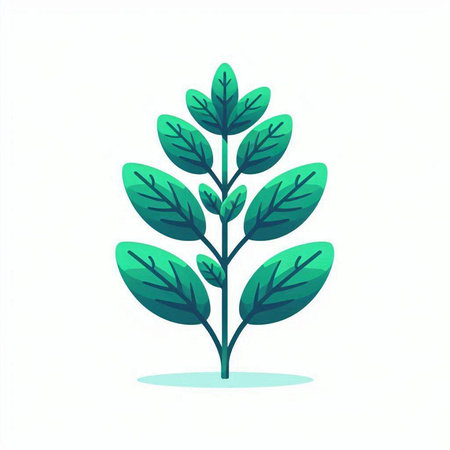 Green leaves on a white background. Vector illustration in flat style.