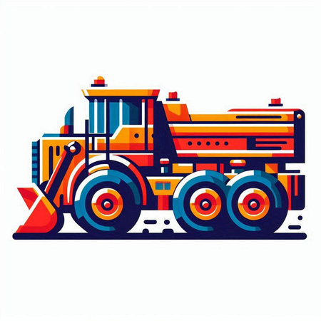 Tractor icon. Vector illustration of a tractor with a shovel.
