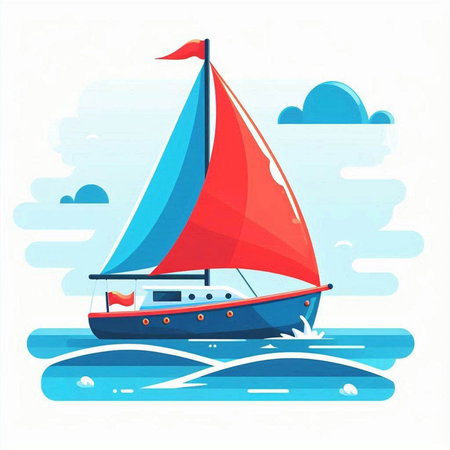 Sailing boat on the sea. Vector illustration in flat style.