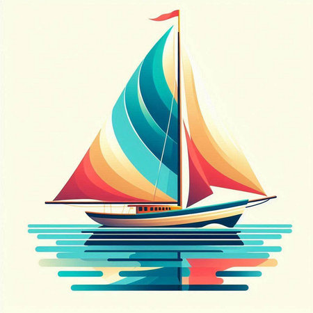 Sailing boat in the sea. Vector illustration in retro style.