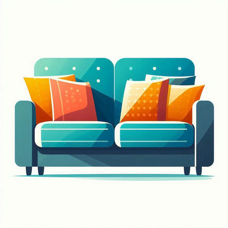 Sofa with pillows. Vector illustration in flat style.