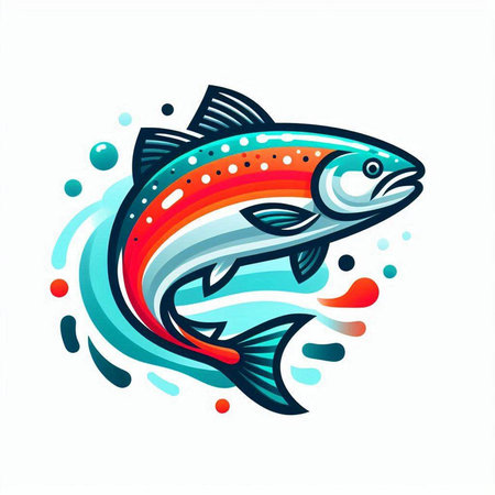 Vector illustration of a rainbow trout on a white background. Design element for logo, label,...
