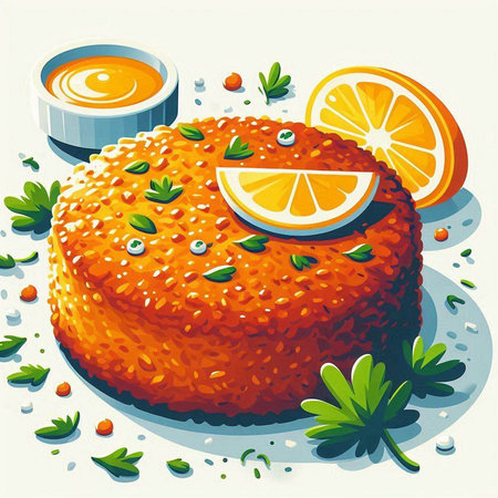Fruit cake with orange and lemon slices. Vector illustration for your design
