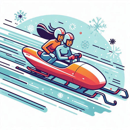 Snowboarder riding a snowmobile. Winter sport. Vector illustration.