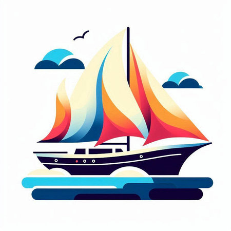 Sailing boat on the sea. Vector illustration in flat style.