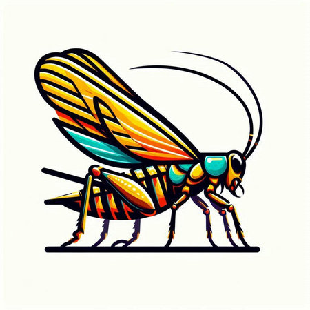 Giant grasshopper isolated on white background. Vector illustration.