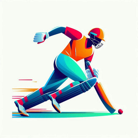 Cricket player in action, vector illustration. Sport background.