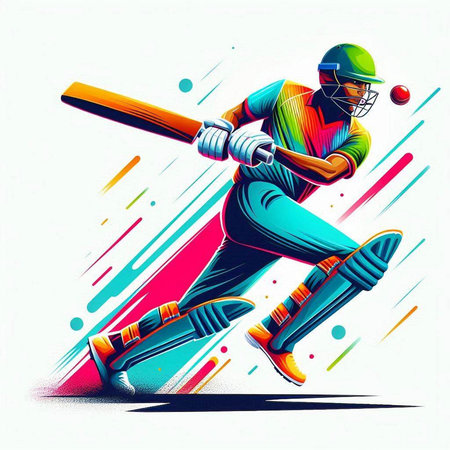 Cricket player with bat and ball in action. Vector illustration.