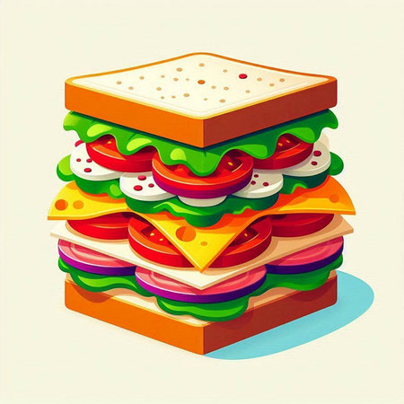 Sandwich with vegetables and cheese on a white background. Vector illustration.