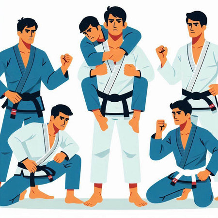 Taekwondo. Set of vector illustrations in flat style.
