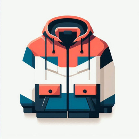 Winter jacket with hood and visor. Vector illustration in flat style