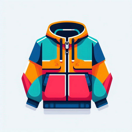 Winter jacket vector illustration. Colorful jacket isolated on a white background.
