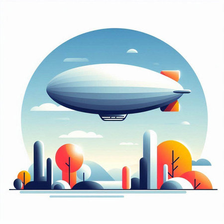 Airship in the sky. Vector illustration for your design. Cartoon style.