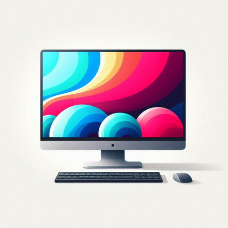 Computer monitor with colorful abstract background. Vector illustration. Eps 10.