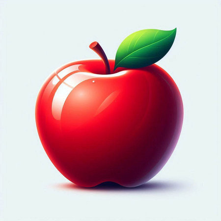 Red apple with green leaf on a white background. Vector illustration.のイラスト素材