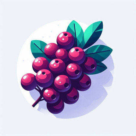Bunch of ripe cranberries with green leaves. Vector illustration.