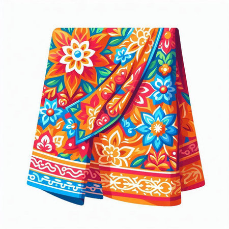 Colorful indian sarong isolated on white background. Vector illustration.