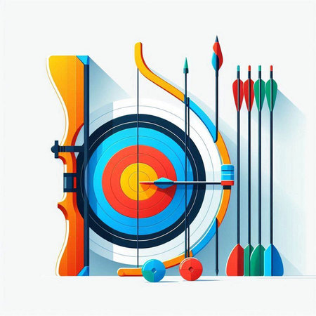 Archery target with arrows and targets on white background. Vector illustration.
