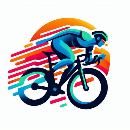 Cyclist riding a bicycle on a colorful background. Vector illustration.