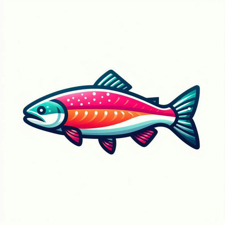 Vector illustration of a rainbow trout fish isolated on a white background.