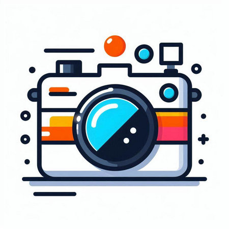 Camera icon, thin line design, vector illustration eps 10.