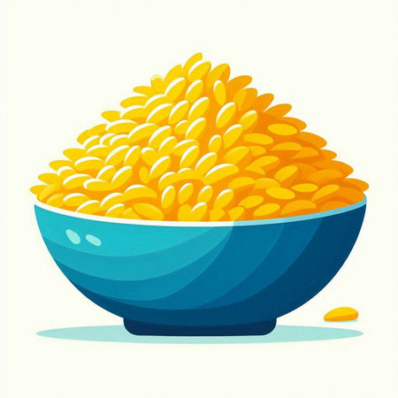 Illustration of a bowl of yellow lentils on a white background
