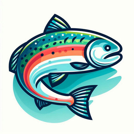 Colorful rainbow trout vector illustration isolated on white background. Seafood icon.