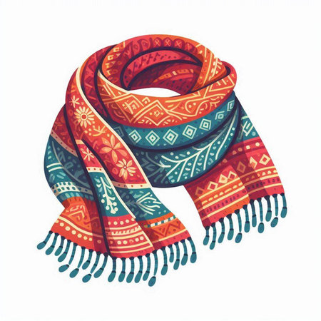 Colorful hand-drawn scarf isolated on white background. Vector illustration.