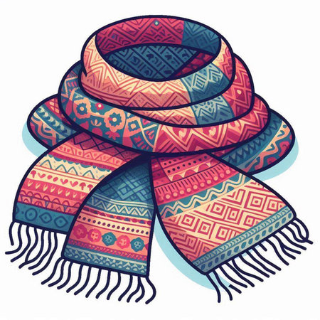 illustration of a colorful scarf in ethnic style on a white background