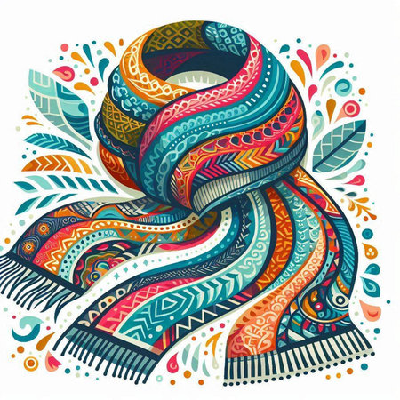 Vector hand drawn illustration of a scarf in doodle style.