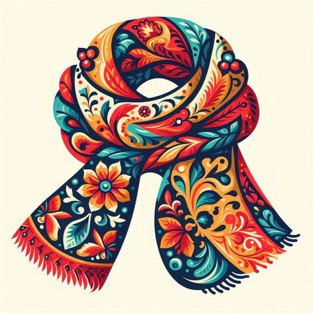 Vector hand drawn ornate scarf in oriental style. Colorful illustration for your design