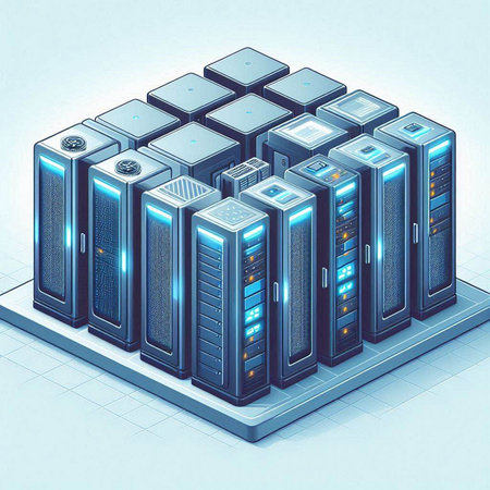 Server room data center isometric view. 3d vector illustration.
