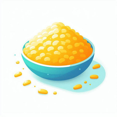 Illustration of a bowl of yellow caviar on a white backgroundのイラスト素材