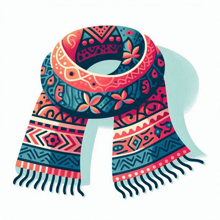 Woolen scarf with ethnic ornaments. Vector illustration.