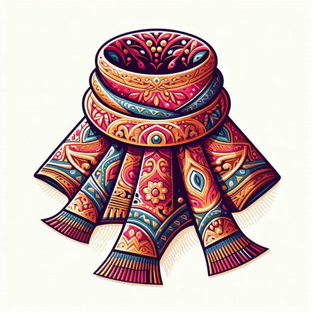 Vector hand drawn illustration of a scarf in ethnic style. Vector illustration.