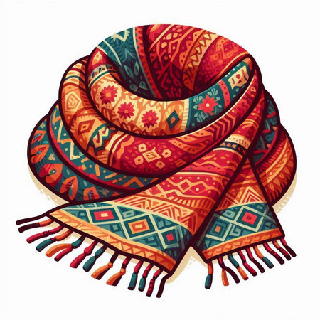 Vector hand drawn illustration of colorful scarf. Isolated on white background.