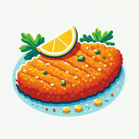 Illustration of fish cake with lemon on white background. Vector illustration.