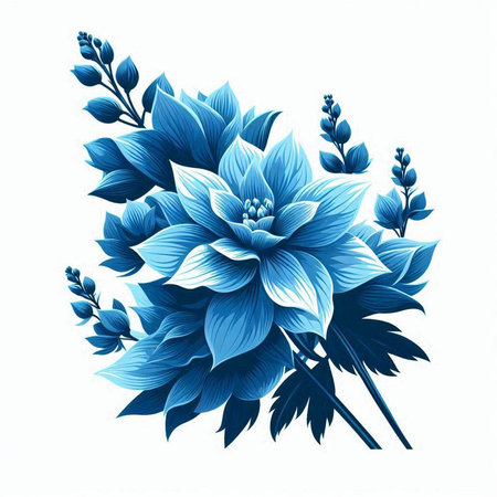 Blue dahlia bouquet on a white background. Vector illustration.のイラスト素材