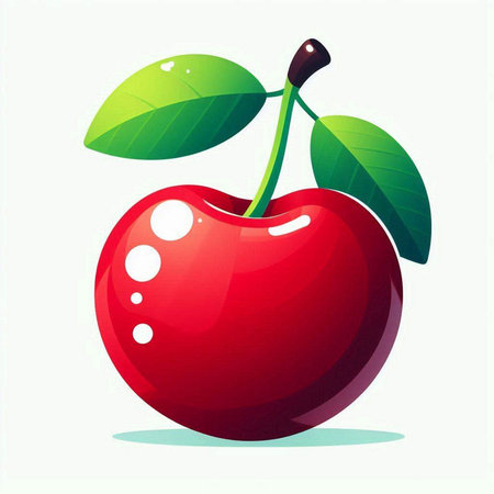 Red cherry with green leaves on a white background. Vector illustration.