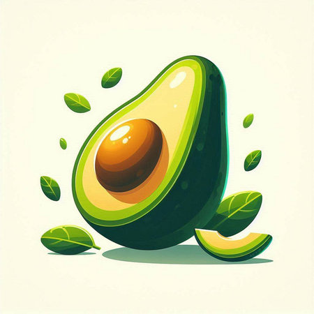 Avocado fruit with leaves on a white background. Vector illustration.