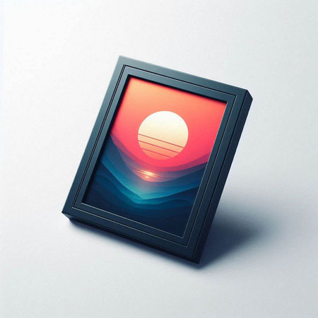 3d illustration of a photo frame with an abstract image of the sun
