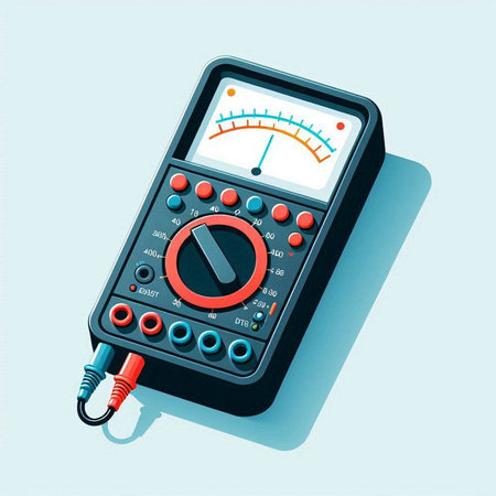 Digital multimeter isolated on blue background. 3d render illustration.