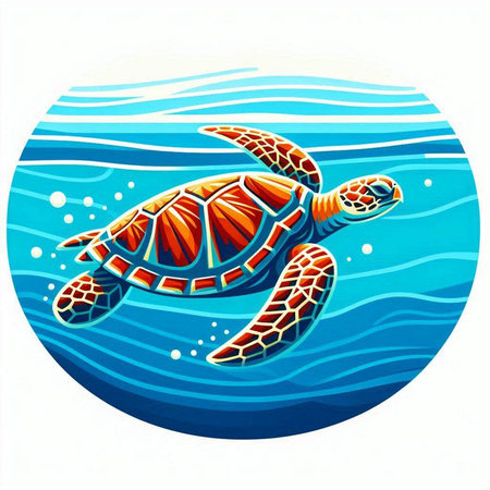 Sea turtle swimming in the ocean. Vector illustration on white background.