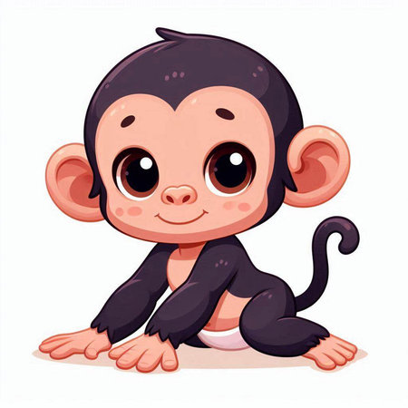 Cute little monkey sitting on the floor. Vector cartoon illustration.