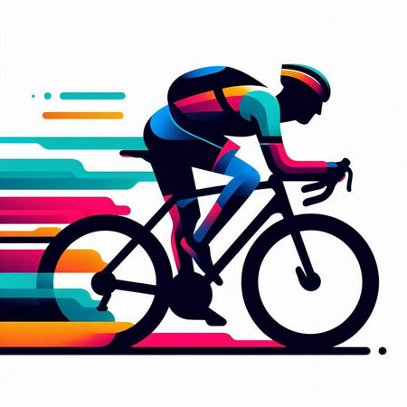 Cyclist vector illustration with colorful abstract background and space for text