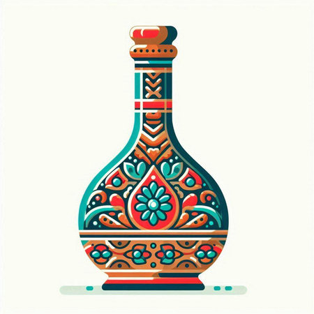 Colorful decorative vase with floral ornament. Vector illustration in flat style