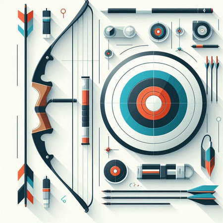 Archery sport vector illustration. Top view of bow and arrows.